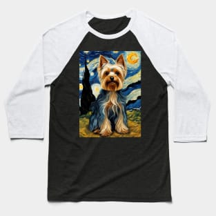 Yorkshire Terrier Yorkie Dog Breed in a Van Gogh Starry Night Art Style Baseball T-Shirt